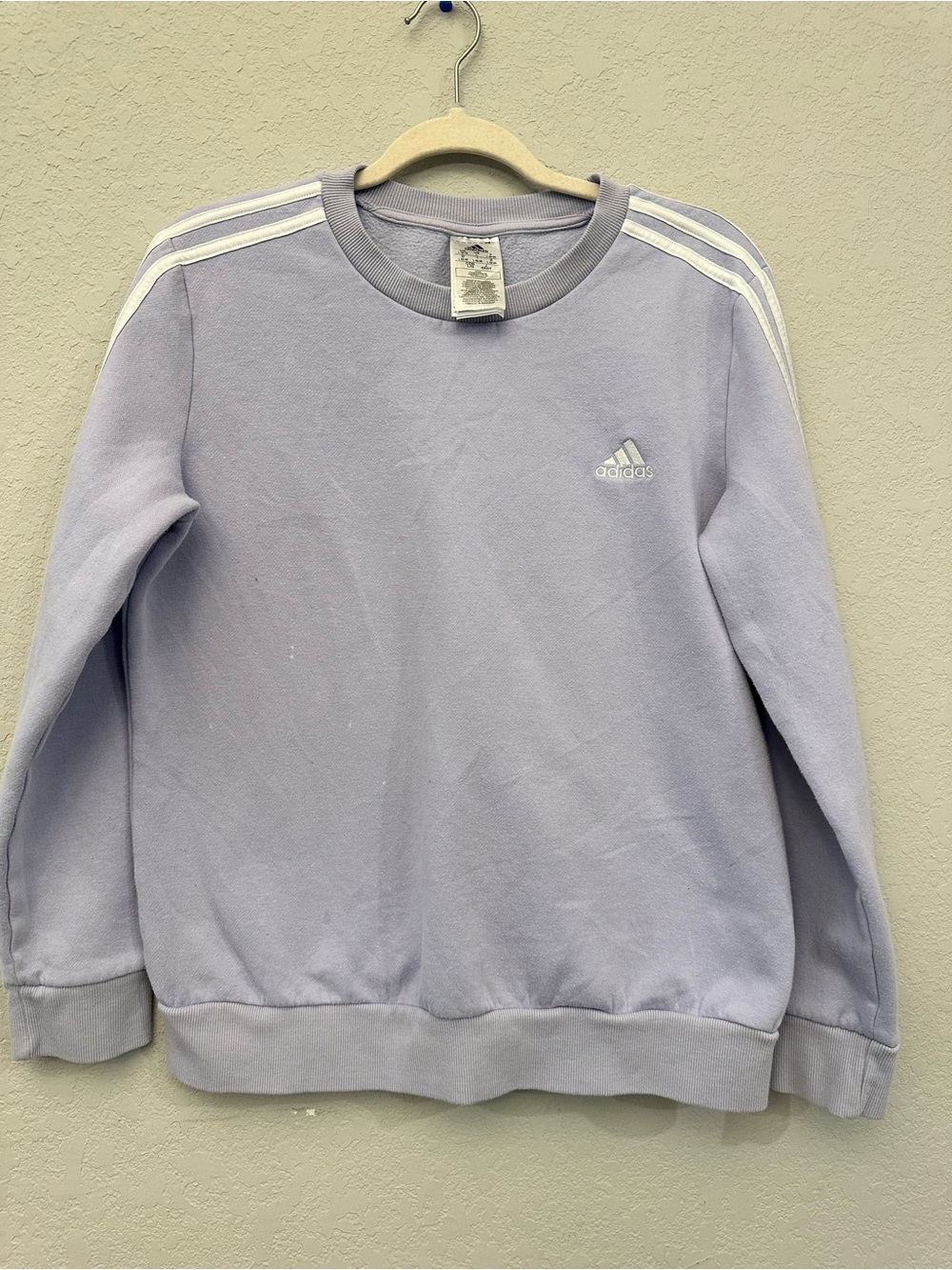 adidas Light Lavender Crewneck with White Shoulder Stripes